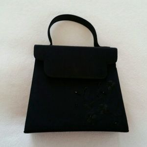 Black satin evening bag